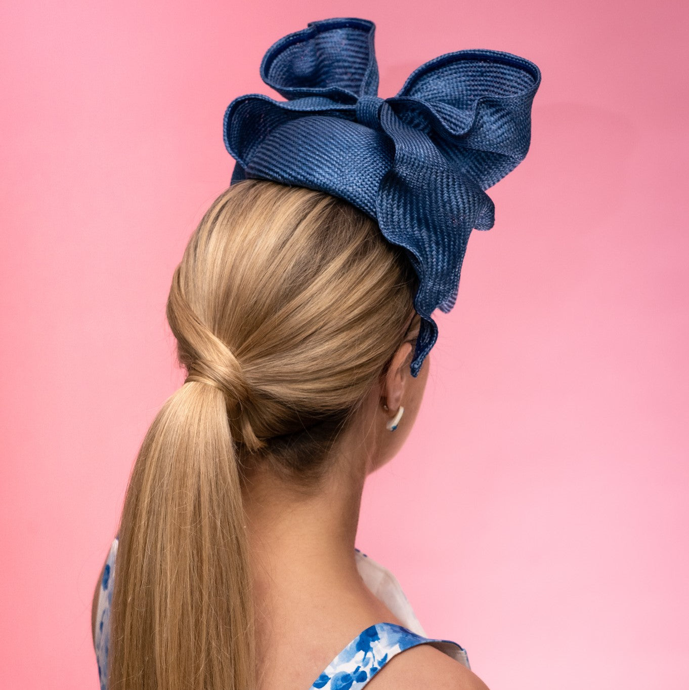 Ovens Draped Bow Beret in blue straw