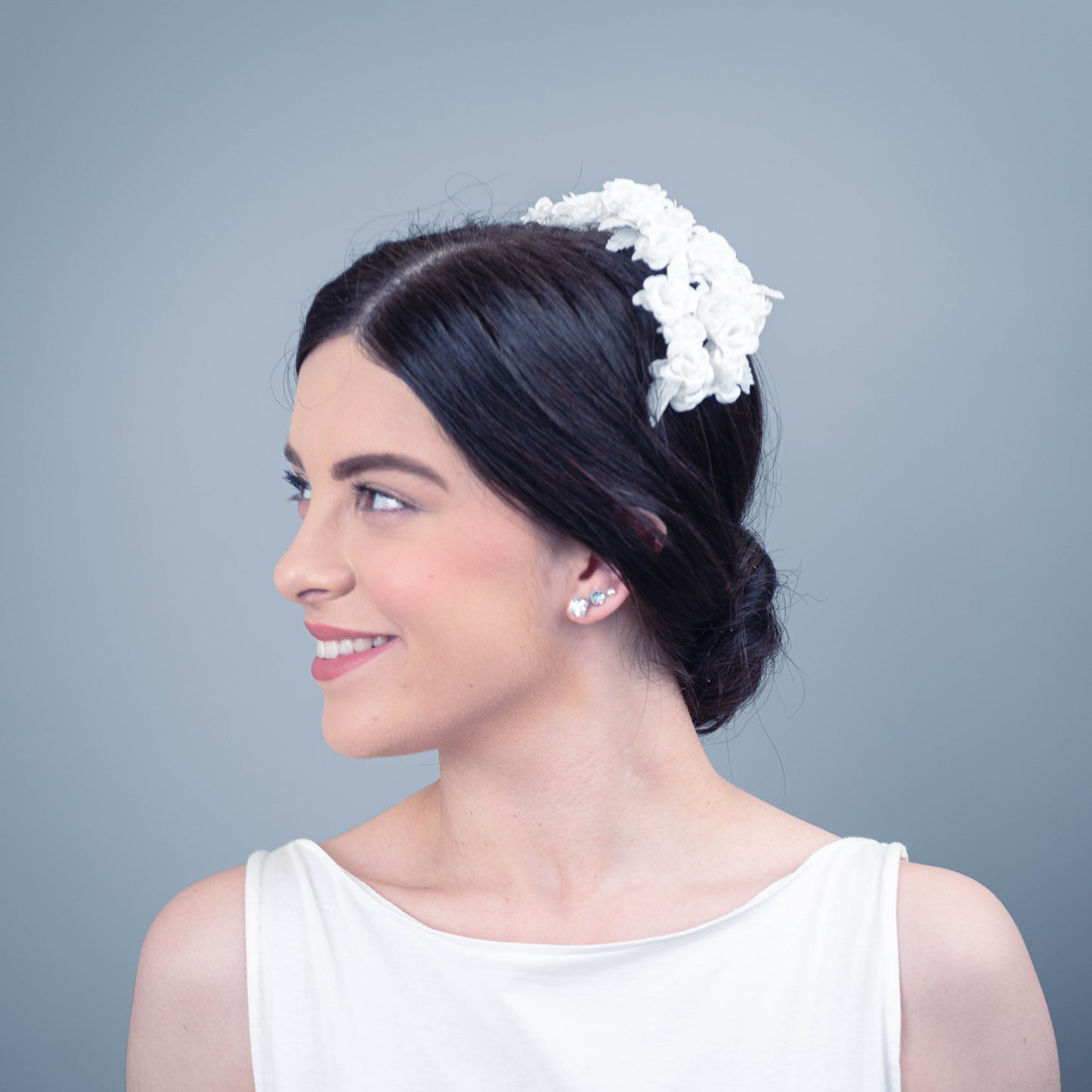 Sweetest Devotion back of head floral headpiece