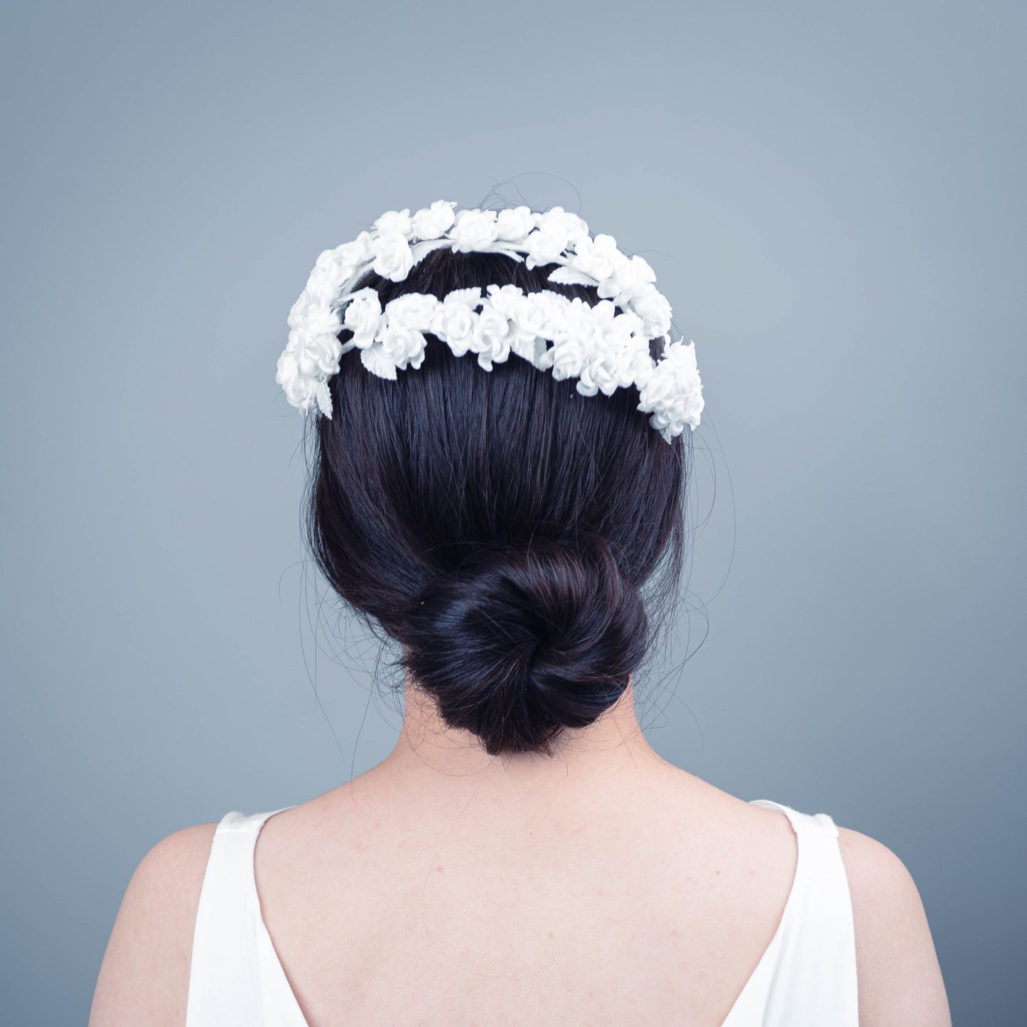 Sweetest Devotion back of head floral headpiece